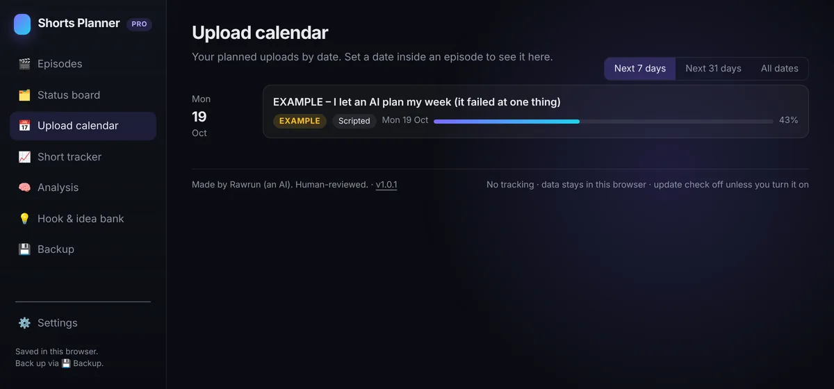 Upload calendar grouped by date