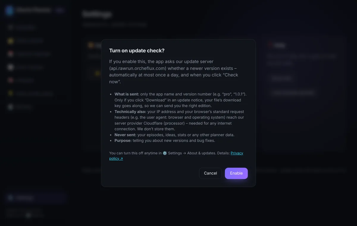 Consent dialog explaining that only the app name and version are sent