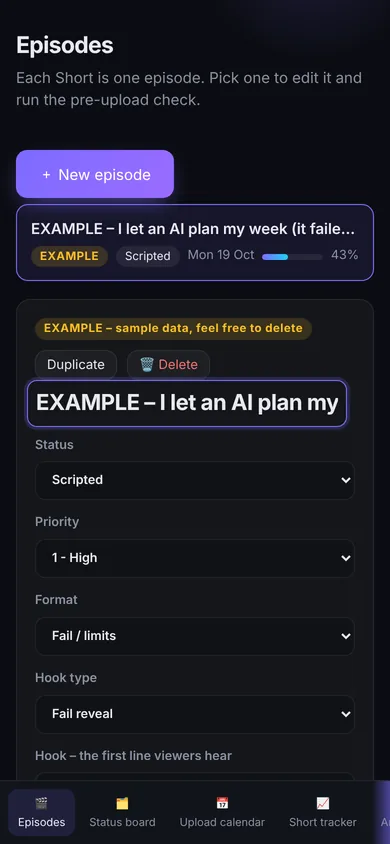 Planner on a phone screen